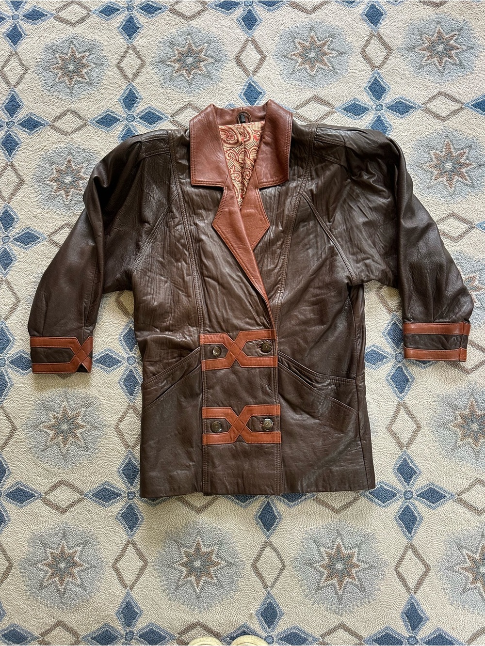 Vintage European Brown Leather Jacket with Tan Trim